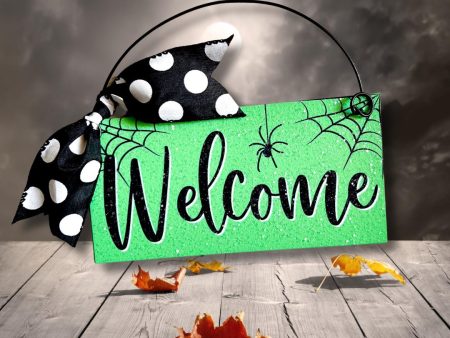 Welcome with webs mini sign 3x6 inch wood or metal option. Online