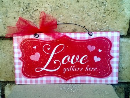 Love gathers here. Valentines sign. Online Hot Sale