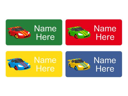 Racing Car Rectangle Name Labels 32pk For Cheap