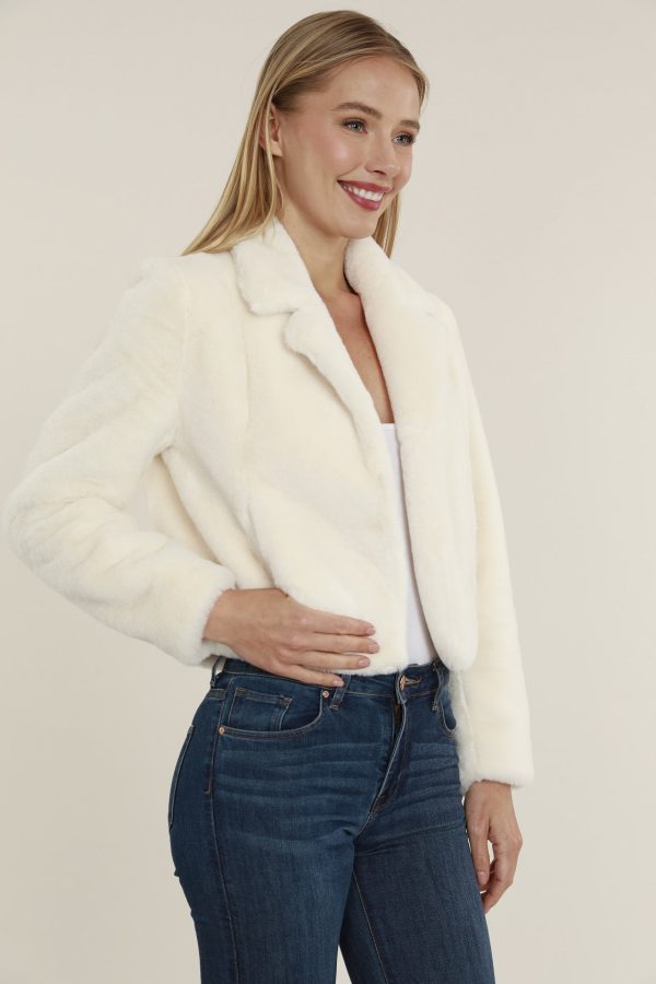 Plush Faux Fur Notch Collar Jacket For Cheap