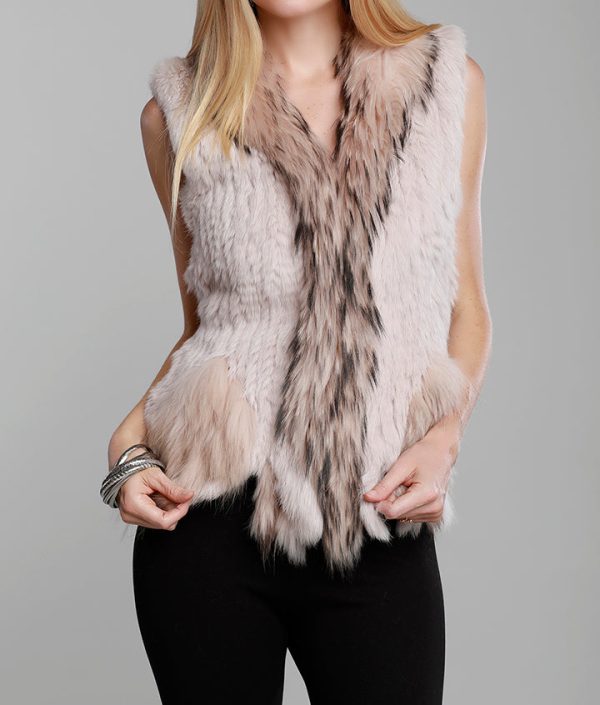 Rabbit Fur Vest with Raccoon Trim Cheap