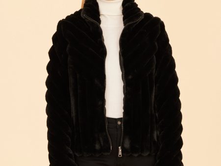 Faux Fur Grooved Zip-Up Jacket Hot on Sale