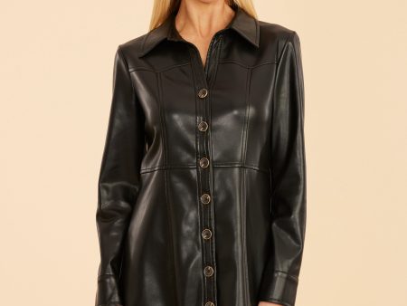 Black Faux Leather Tailored Dress on Sale