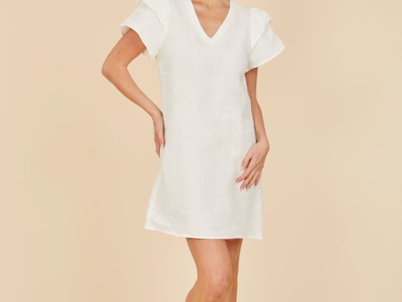 Linen Flutter Sleeve Dress Online Hot Sale