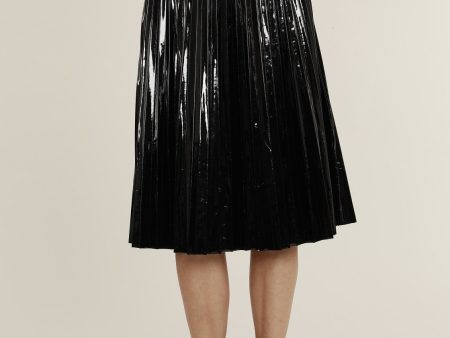 Faux Patent Leather Pleated Skirt Discount