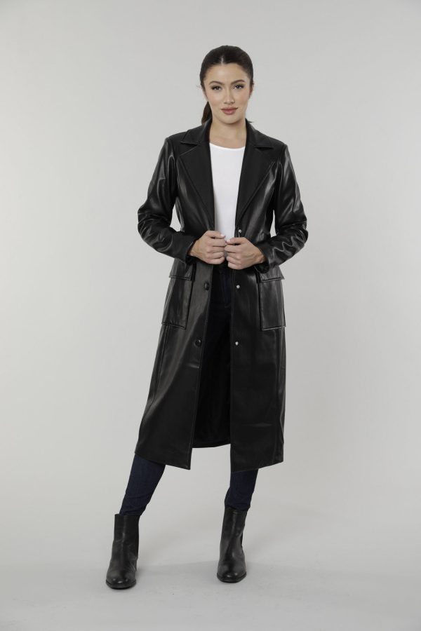 Faux Leather Trench Coat on Sale