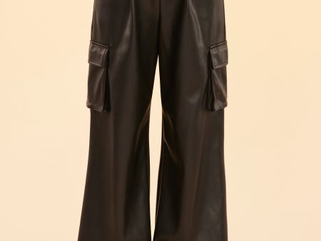 Faux Leather Wide Leg Cargo Pants Online Hot Sale