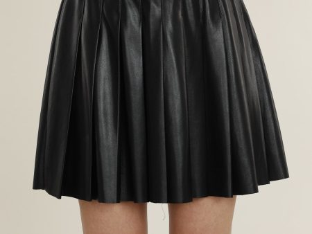 Faux Leather Pleated Mini Skirt Fashion