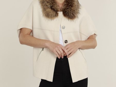 Faux Fur Collar Short Sleeve Cardigan Hot on Sale