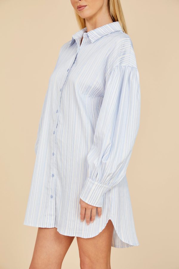 Striped Balloon Sleeve Shirt Dress Online Hot Sale