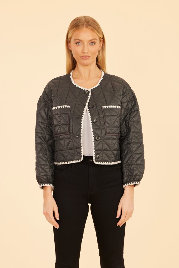 Quilted Whip Stitch Cropped Jacket For Sale