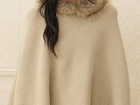 Knitted Poncho with Fur Collar Hot on Sale