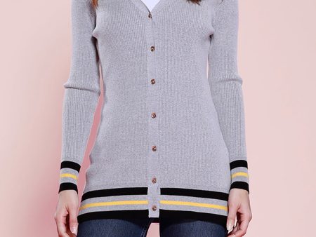 Knit Cardigan with Striped Trim For Discount