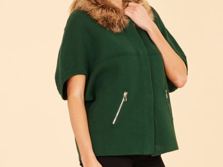 FW 24 Faux Fur Collar Short Sleeved Cardigan Discount