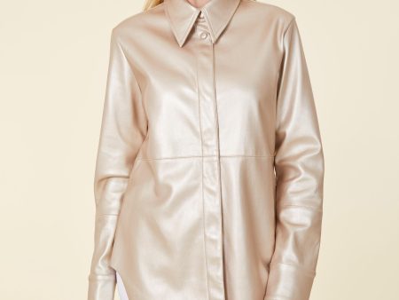 Metallic Faux Leather Button-Up Shirt Discount