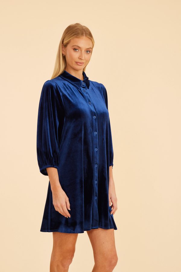 Velvet Puff Sleeve Dress For Cheap