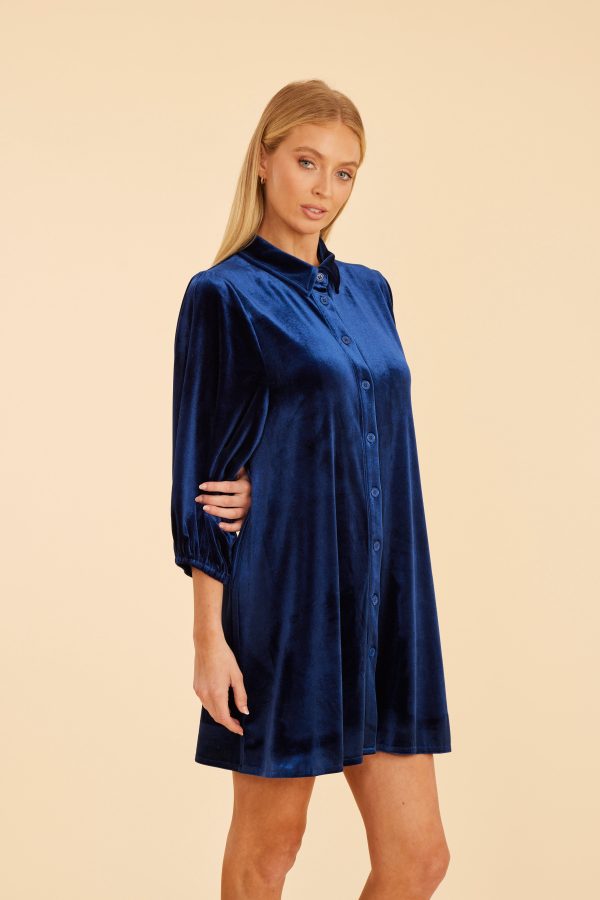 Velvet Puff Sleeve Dress For Cheap