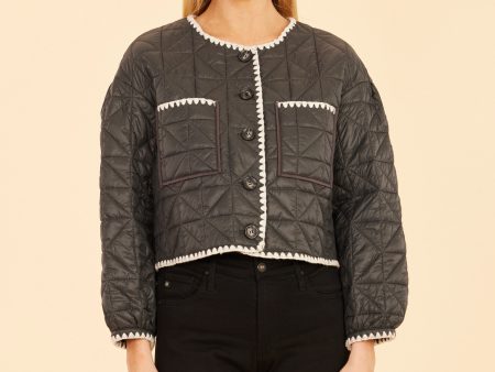 Quilted Whip Stitch Cropped Jacket For Sale