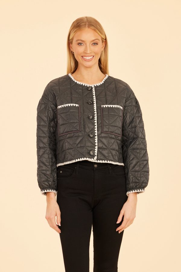 Quilted Whip Stitch Cropped Jacket For Sale