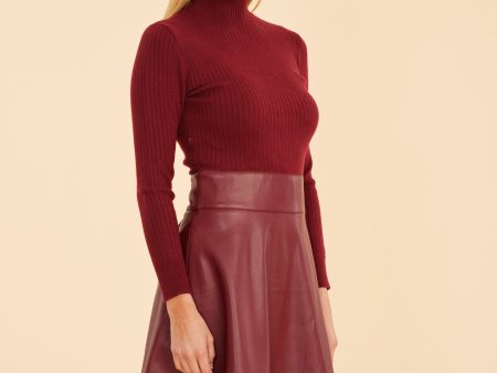 Faux Leather & Knit Turtleneck Dress For Discount