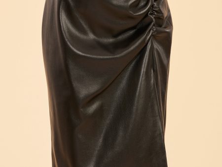 Faux Leather Ruched Side Slit Skirt Fashion