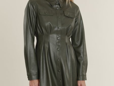 Faux Leather Shirt Dress with Pintuck Waist Sale