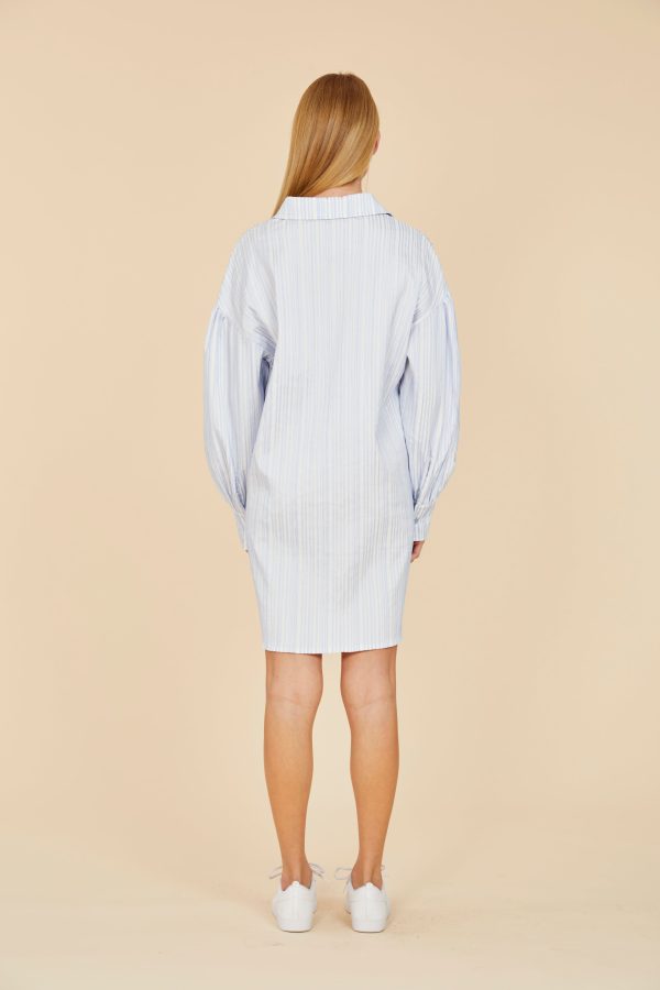 Striped Balloon Sleeve Shirt Dress Online Hot Sale