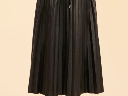 Faux Leather Pleated Drawstring Midi Skirt Supply