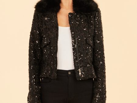 Faux Fur Trimmed Sequin Jacket Fashion