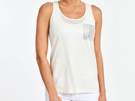 Linen Rhinestone Pocket Tank Hot on Sale