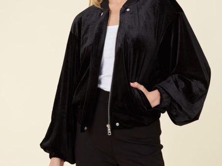 Velvet Exagerrated Sleeve Zip Jacket Fashion