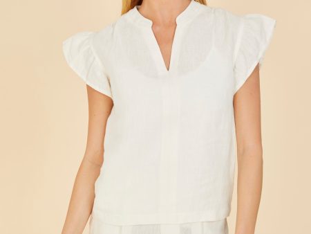 Linen Flutter Sleeve Top For Sale