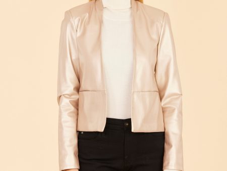 Metallic Open-Front Faux Leather Blazer For Discount