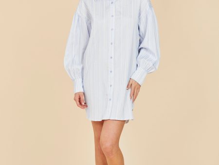 Striped Balloon Sleeve Shirt Dress Online Hot Sale