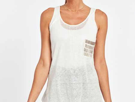 Embellished Pocket Linen Tank on Sale