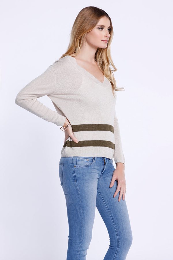 Striped V-Neck Linen Sweater Supply