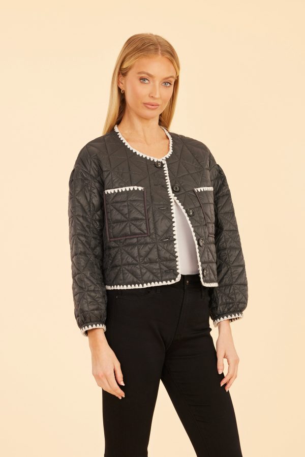 Quilted Whip Stitch Cropped Jacket For Sale