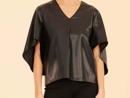 Faux Leather Cascade Sleeve Top For Discount