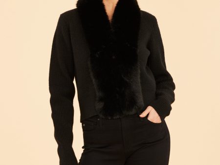 Cropped Cardigan with Faux Fur Trim Online Sale